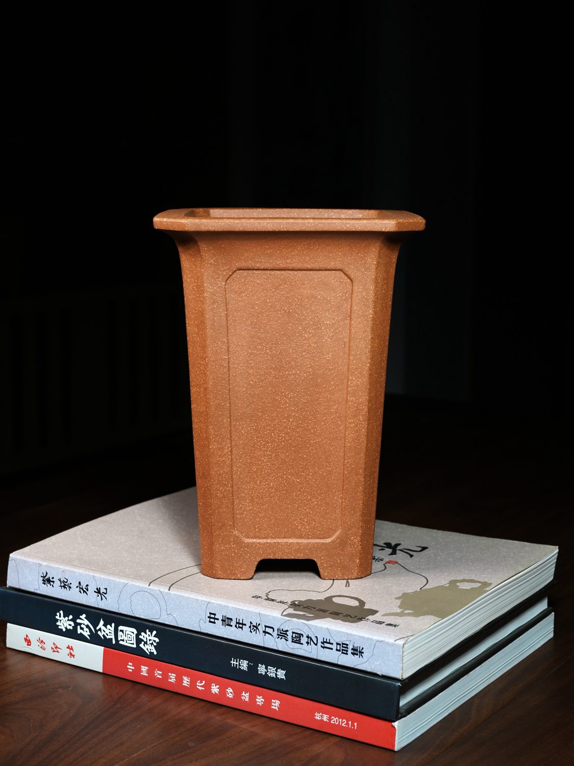 凹开窗宽口切角四方紫砂签筒盆 老段泥 手工